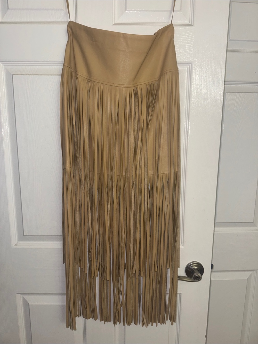 L'AGENCE Tan Faux Leather Fringe Midi Skirt - Picture 8 of 12